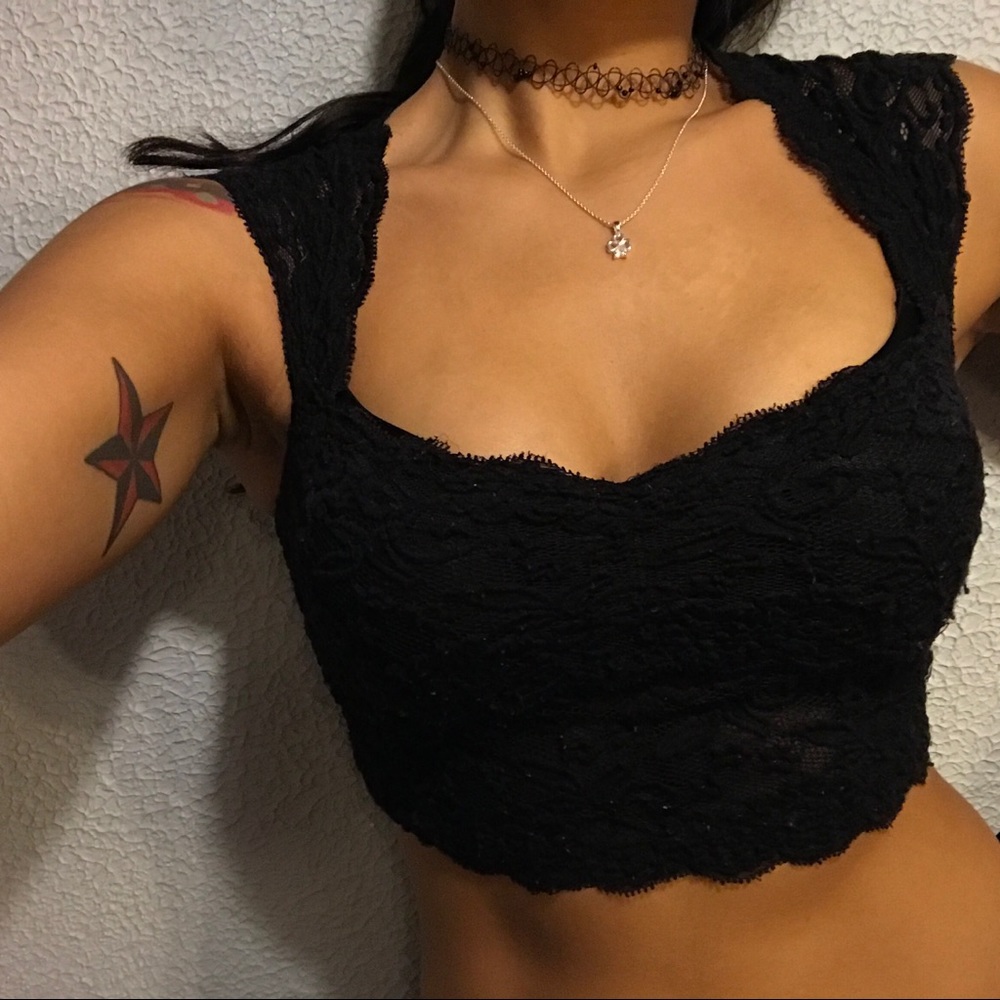 Lace off the shoulder crop